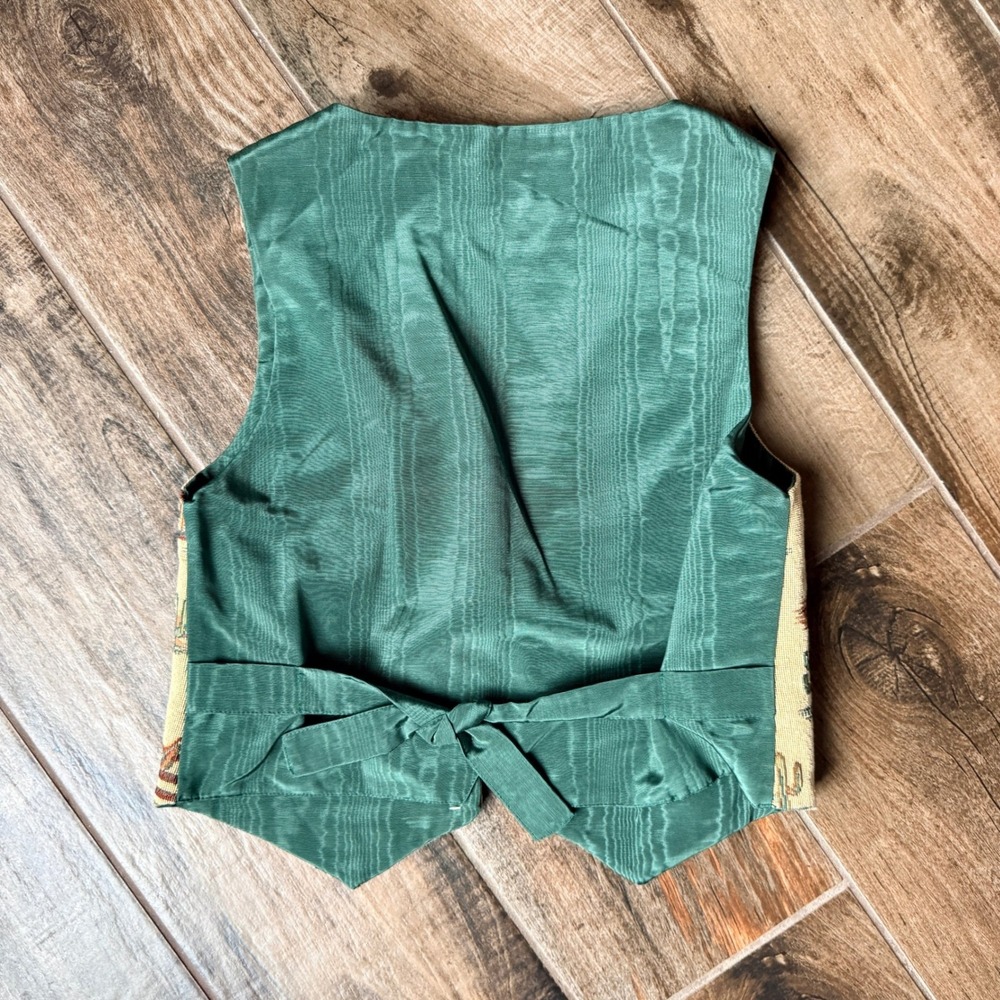Ubetcha Mens Vintage Western Cactus Skull Button Tapestry Vest, Green, S - Picture 5 of 11